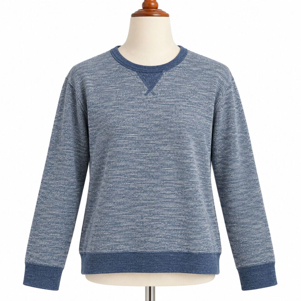 J Crew Textured Crewneck Pullover Sweater Blue White Stripe Womens Large